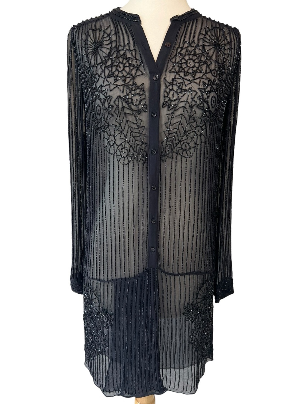 Antik Batik Sheer Silk Embellished Button Down Dress